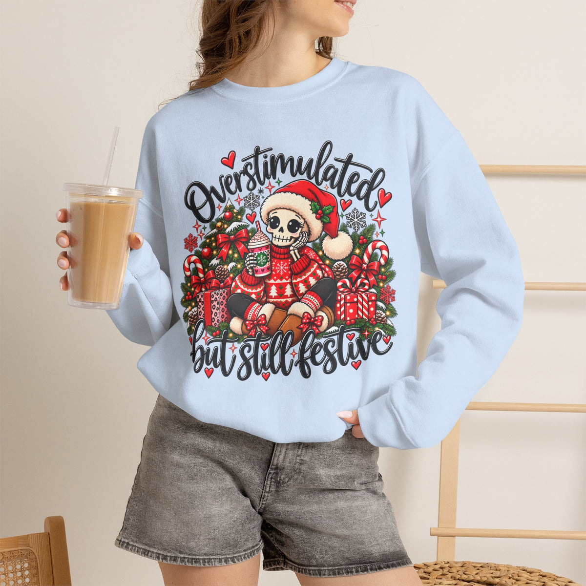 Overstimulated but still festive- Christmas Sweatshirt