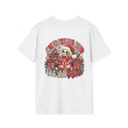 "Overstimulated But Still Festive" Holiday T-Shirt (Back)