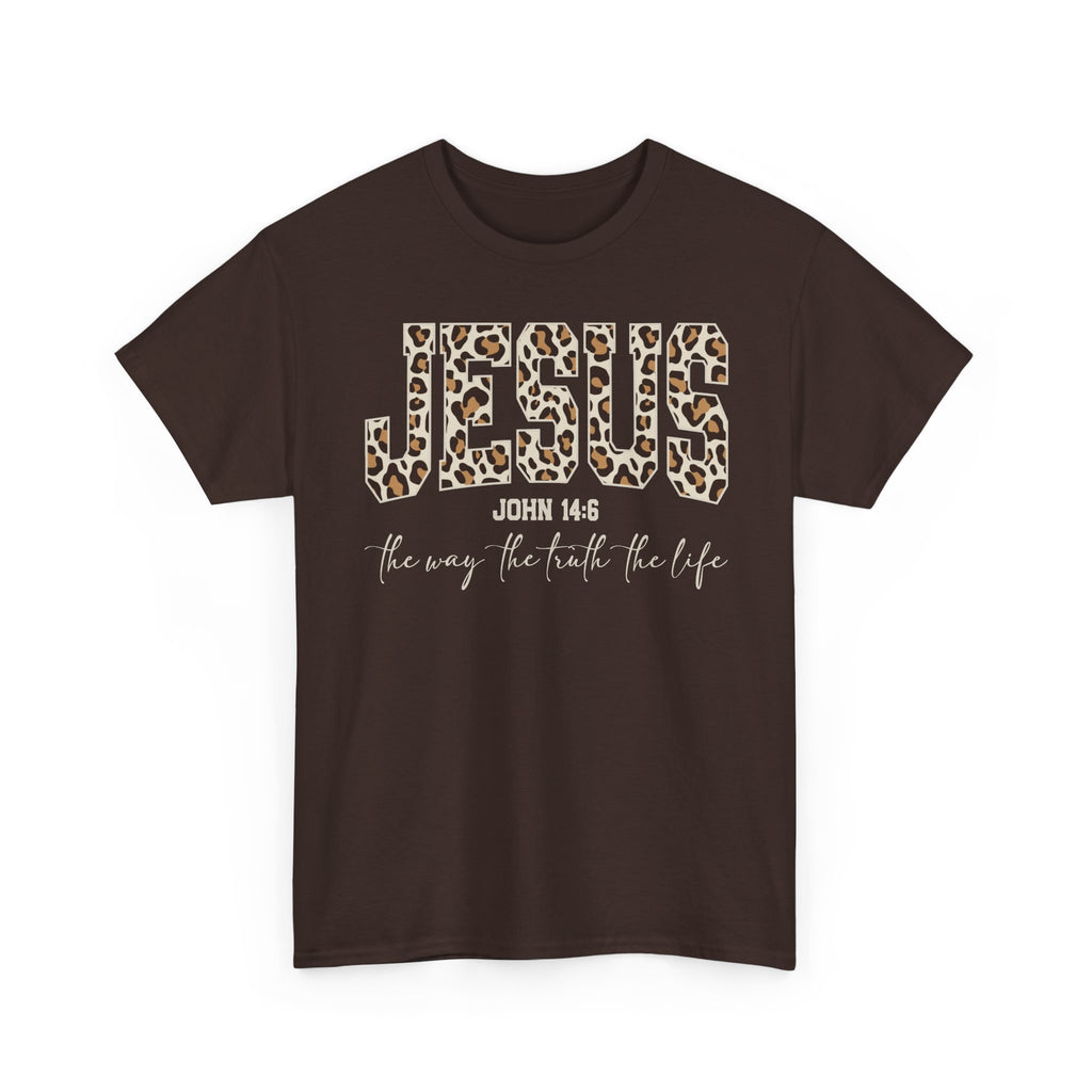 Jesus Leopard Print T-Shirt — John 4:6 Faith Tee