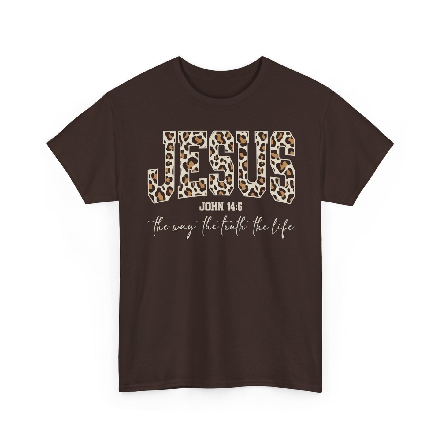 Jesus Leopard Print T-Shirt — John 4:6 Faith Tee