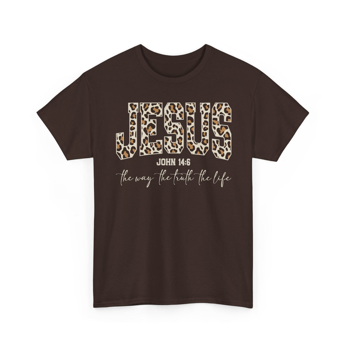 Jesus Leopard Print T-Shirt — John 4:6 Faith Tee