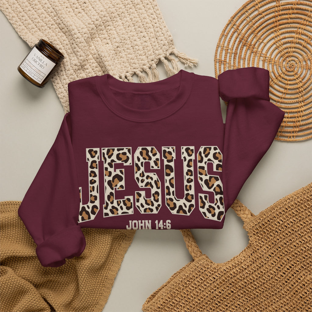 JESUS Leopard Print Crewneck