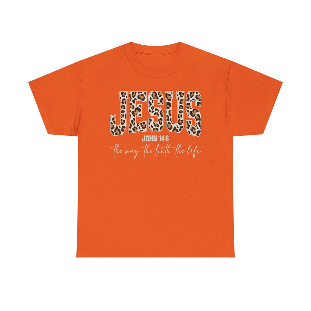 Jesus Leopard Print T-Shirt — John 4:6 Faith Tee