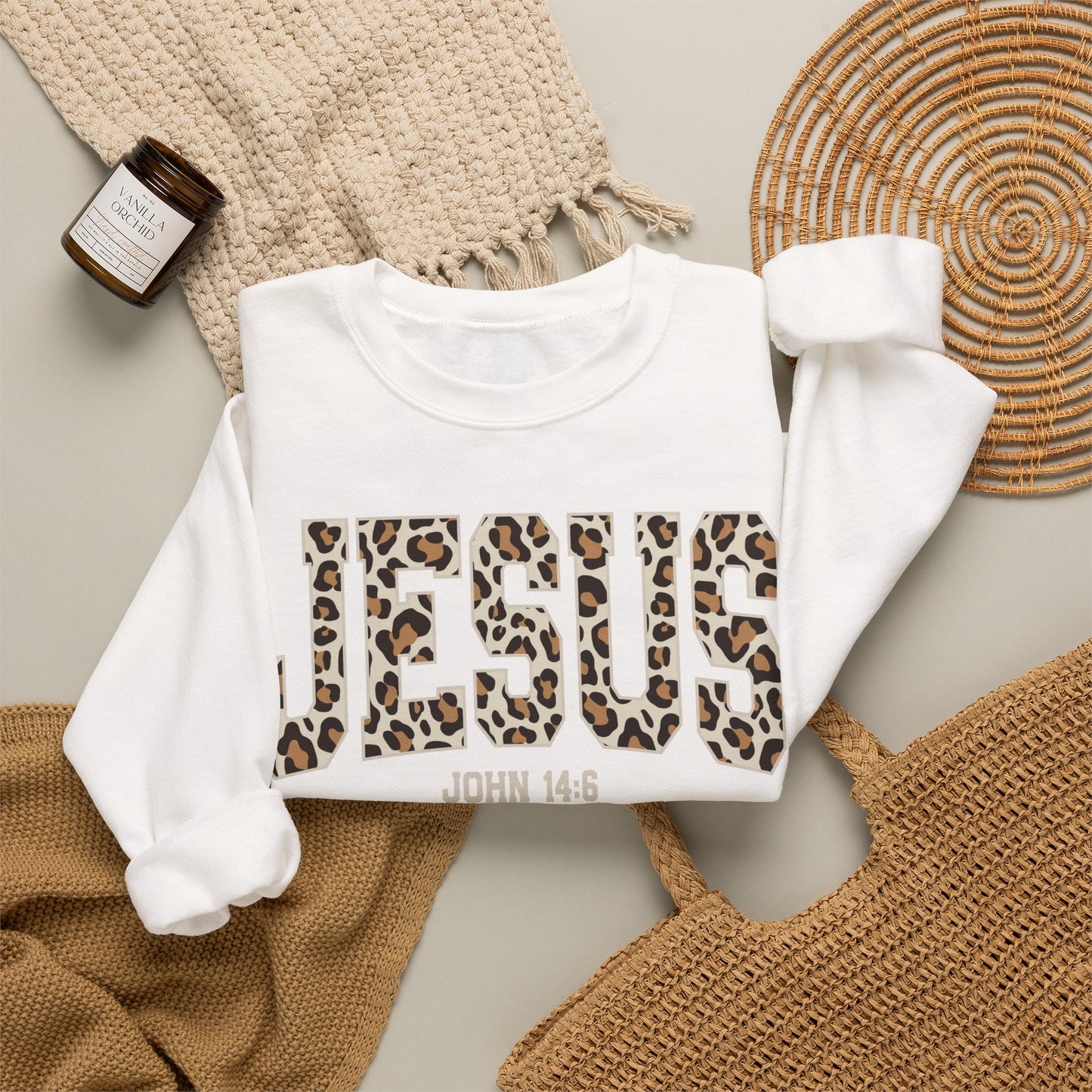 JESUS Leopard Print Crewneck