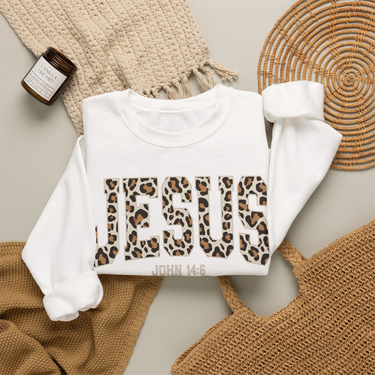 JESUS Leopard Print Crewneck