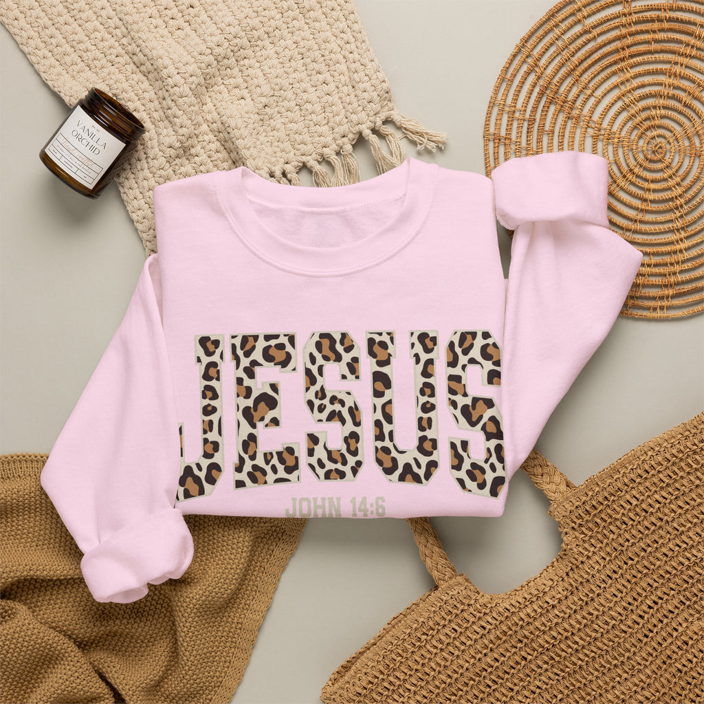 JESUS Leopard Print Crewneck