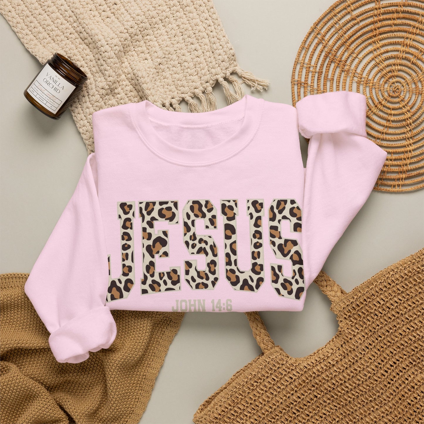 JESUS Leopard Print Crewneck