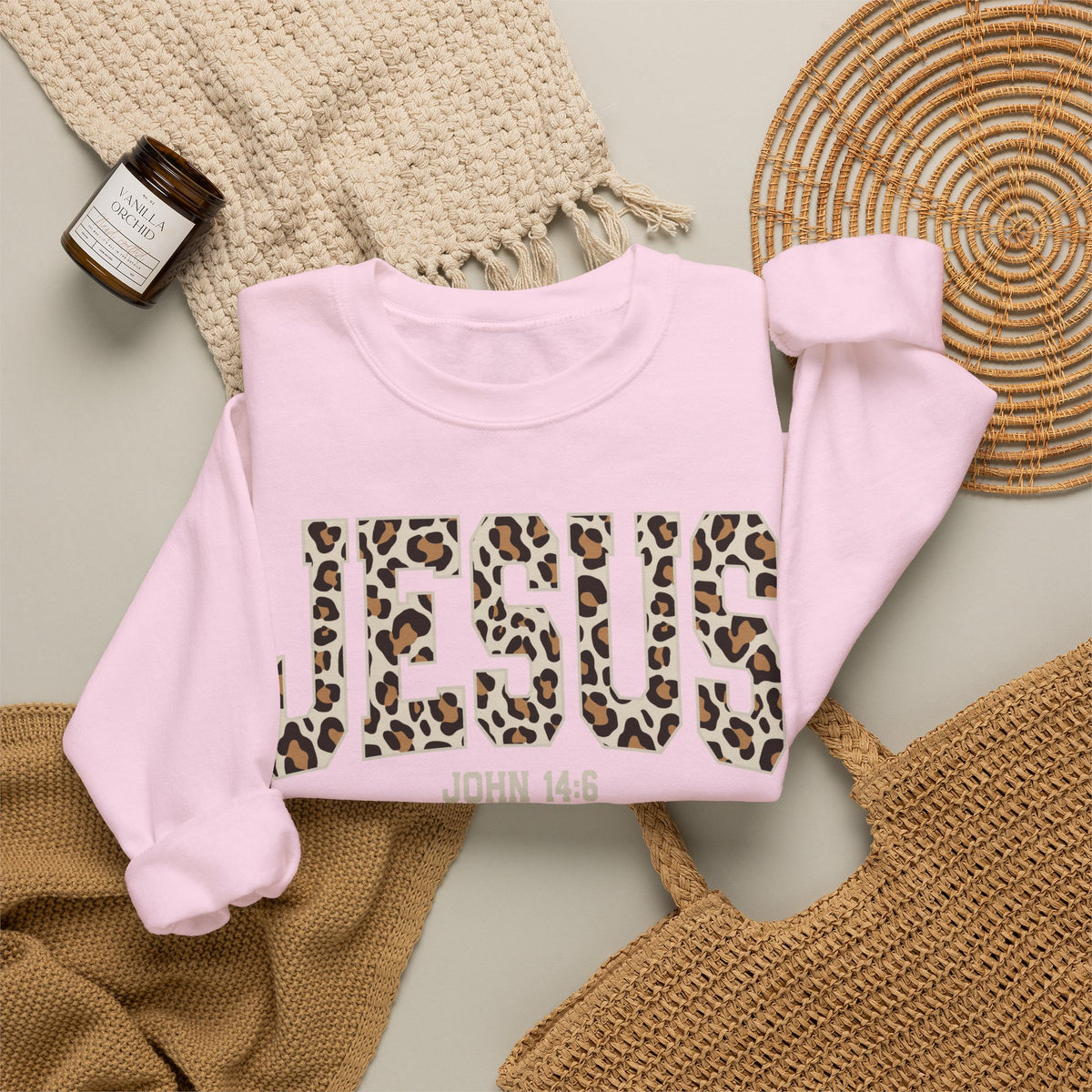 JESUS Leopard Print Crewneck