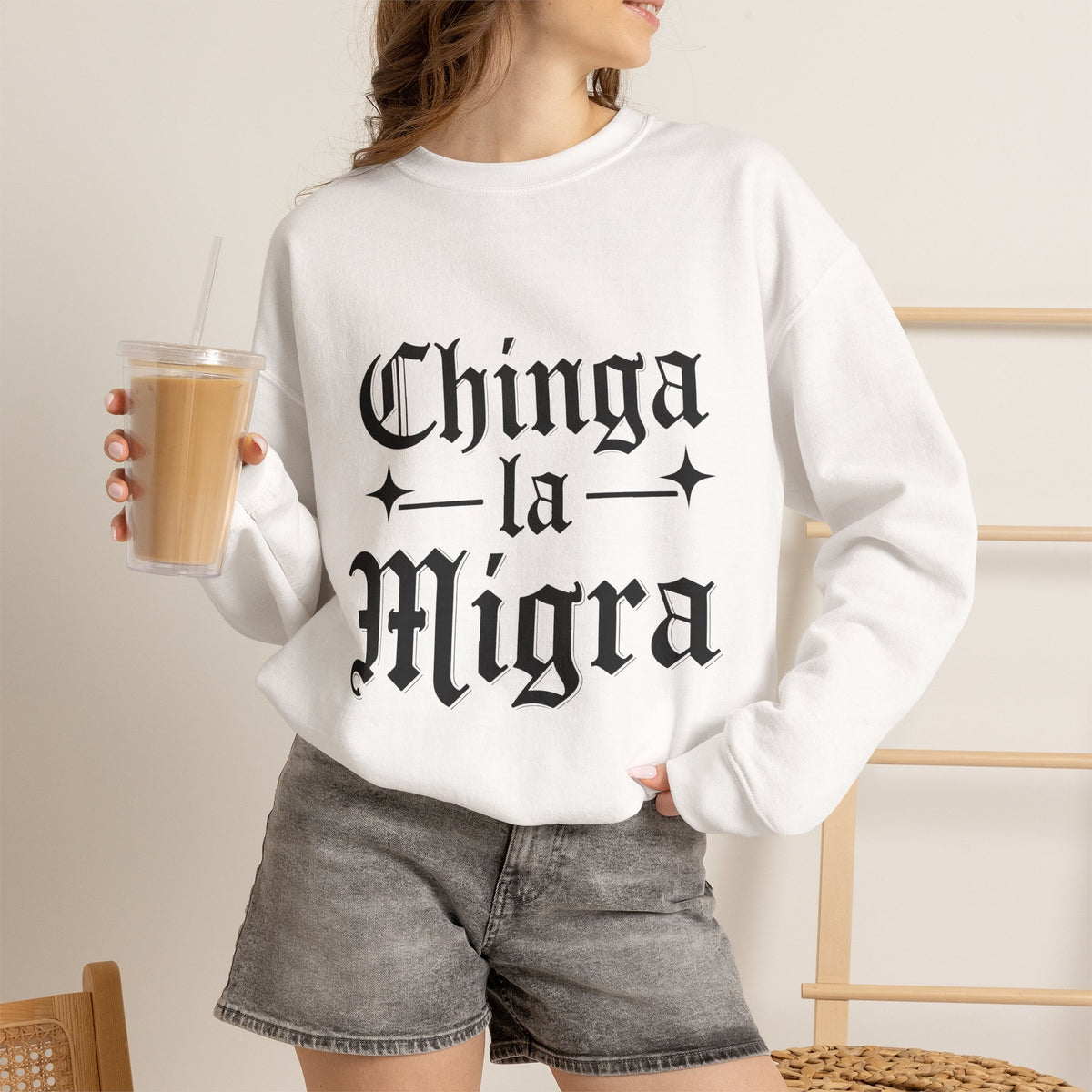 Crewneck Sweatshirt — "Chinga la Migra" Graphic (Back: F**k ICE Hand Illustration)