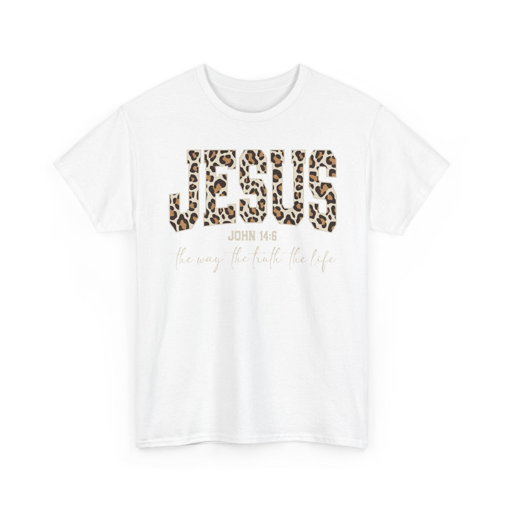 Jesus Leopard Print T-Shirt — John 4:6 Faith Tee