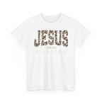Jesus Leopard Print T-Shirt — John 4:6 Faith Tee