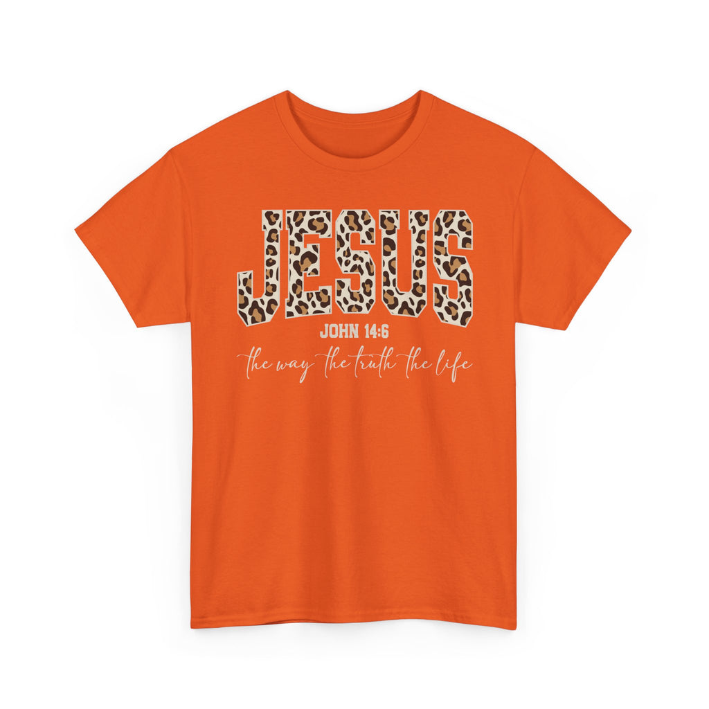 Jesus Leopard Print T-Shirt — John 4:6 Faith Tee