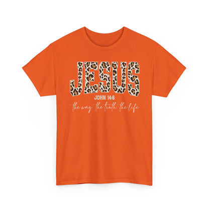 Jesus Leopard Print T-Shirt — John 4:6 Faith Tee