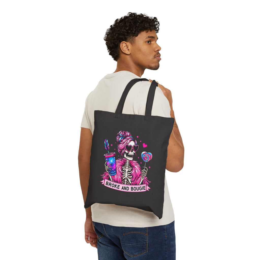 Broke and Bougie Skull Tote Bag —  Cotton Canvas Shopper