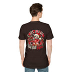 "Overstimulated But Still Festive" Holiday T-Shirt (Back)