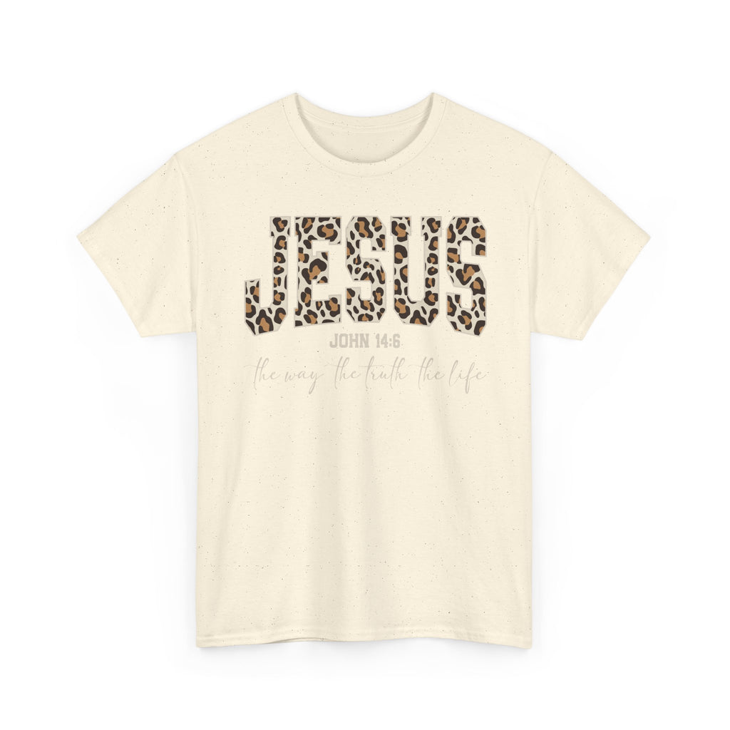 Jesus Leopard Print T-Shirt — John 4:6 Faith Tee
