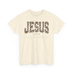Jesus Leopard Print T-Shirt — John 4:6 Faith Tee