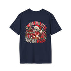 "Overstimulated But Still Festive" Holiday T-Shirt (Back)