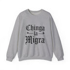 Crewneck Sweatshirt — "Chinga la Migra" Graphic (Back: F**k ICE Hand Illustration)