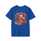 "Overstimulated But Still Festive" Holiday T-Shirt (Back)