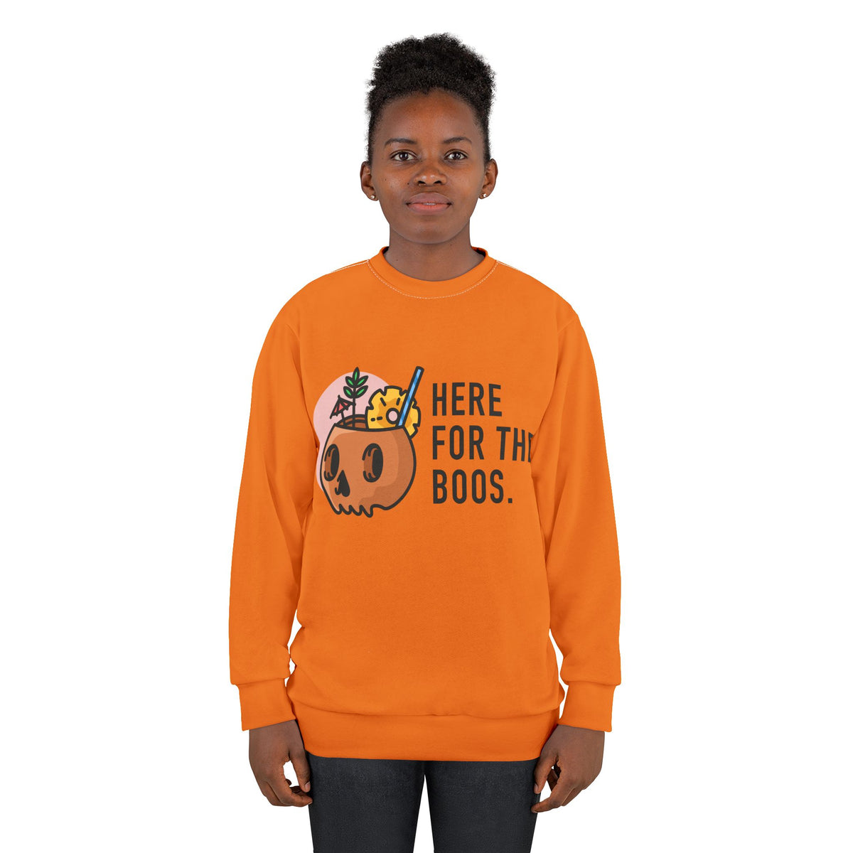 Halloween Sweatshirt - "Here For The Boos" Pumpkin Candy Crewneck