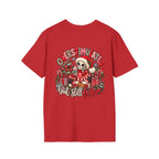 "Overstimulated But Still Festive" Holiday T-Shirt (Back)