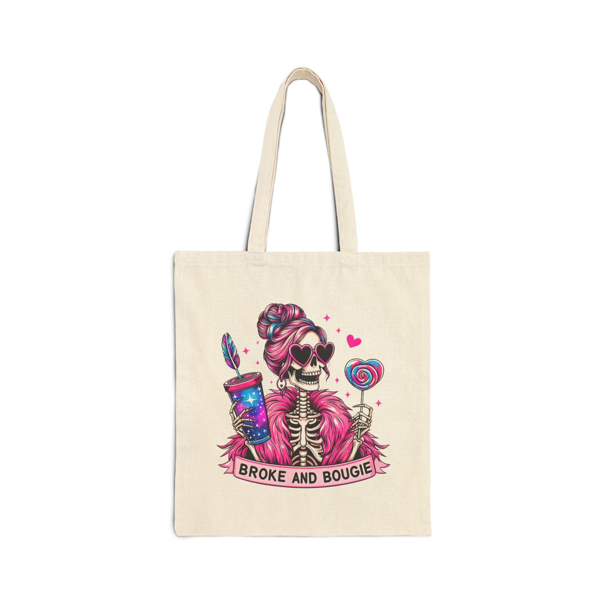 Broke and Bougie Skull Tote Bag —  Cotton Canvas Shopper