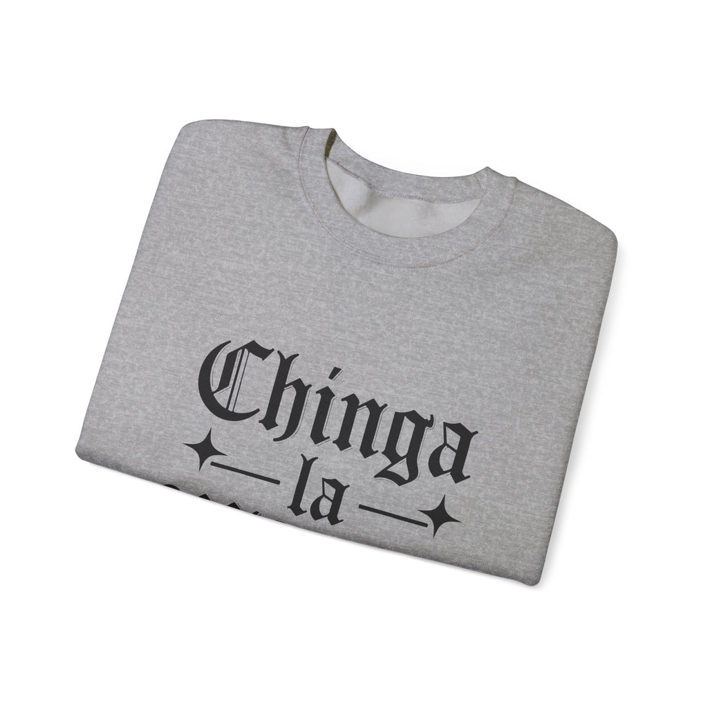Crewneck Sweatshirt — "Chinga la Migra" Graphic (Back: F**k ICE Hand Illustration)