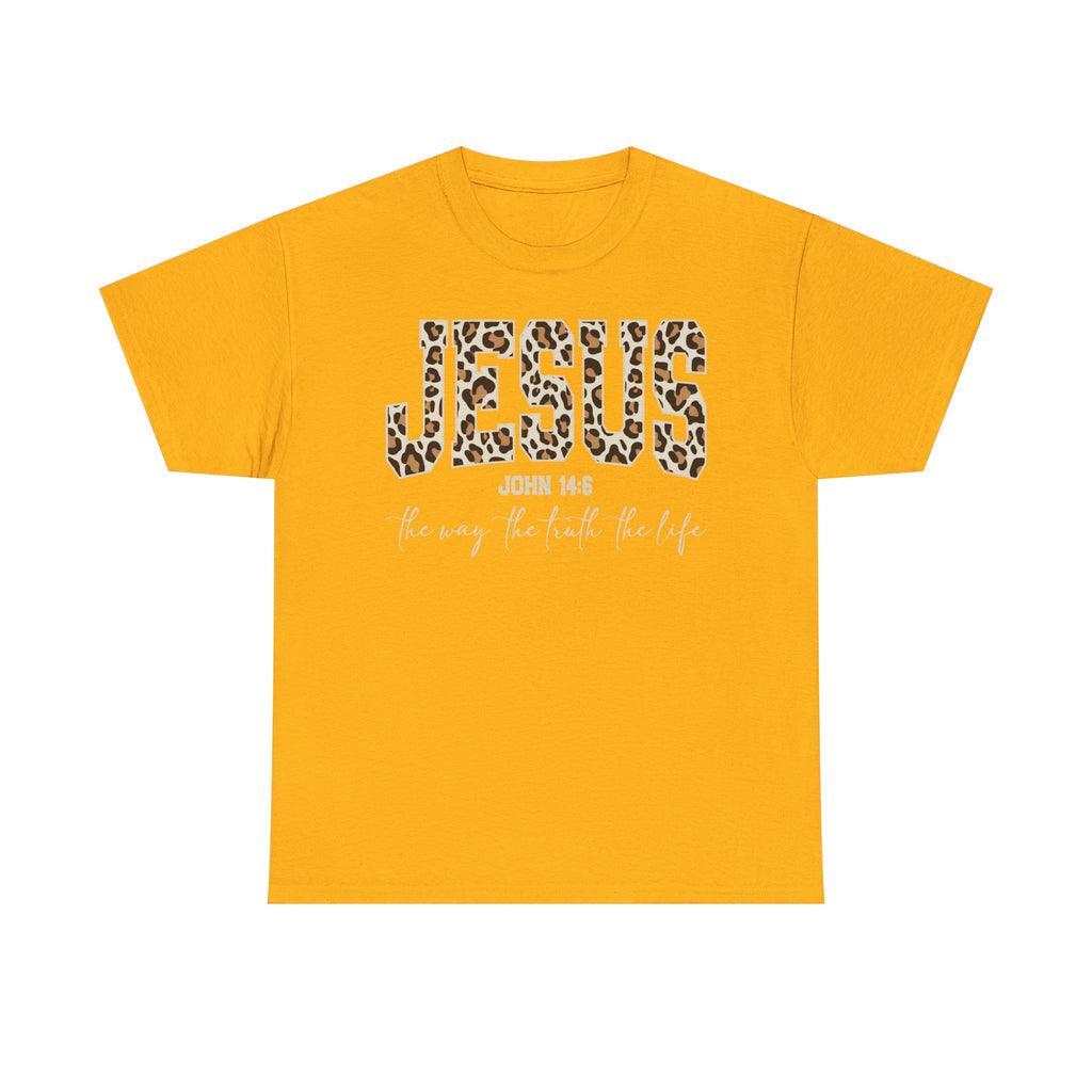Jesus Leopard Print T-Shirt — John 4:6 Faith Tee
