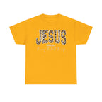 Jesus Leopard Print T-Shirt — John 4:6 Faith Tee