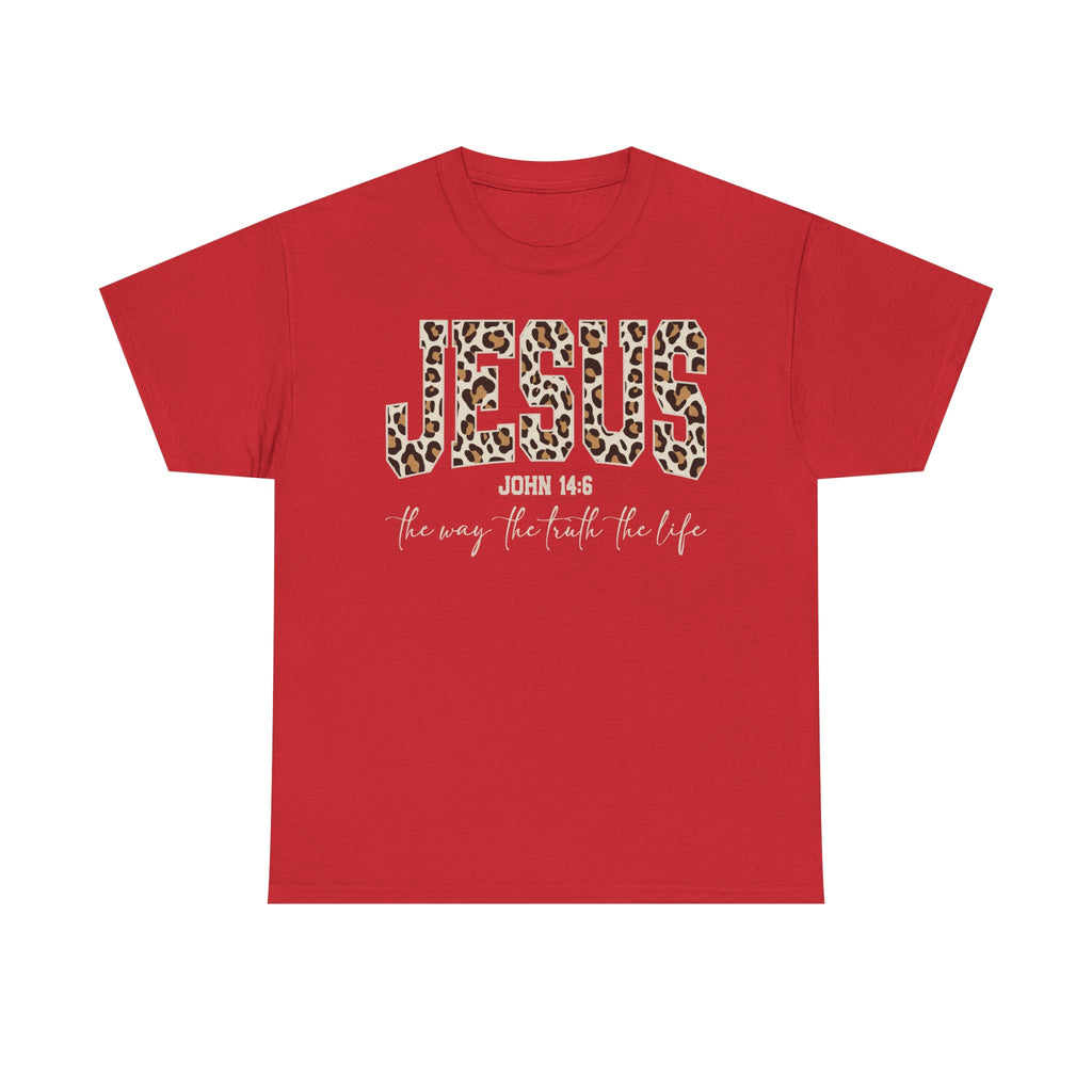 Jesus Leopard Print T-Shirt — John 4:6 Faith Tee