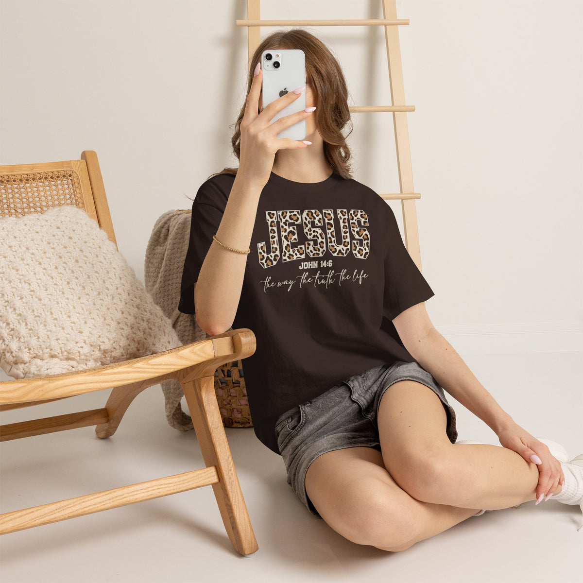 Jesus Leopard Print T-Shirt — John 4:6 Faith Tee