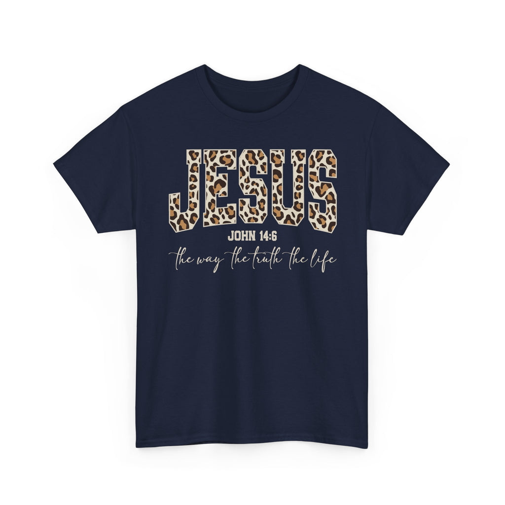 Jesus Leopard Print T-Shirt — John 4:6 Faith Tee