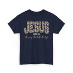 Jesus Leopard Print T-Shirt — John 4:6 Faith Tee
