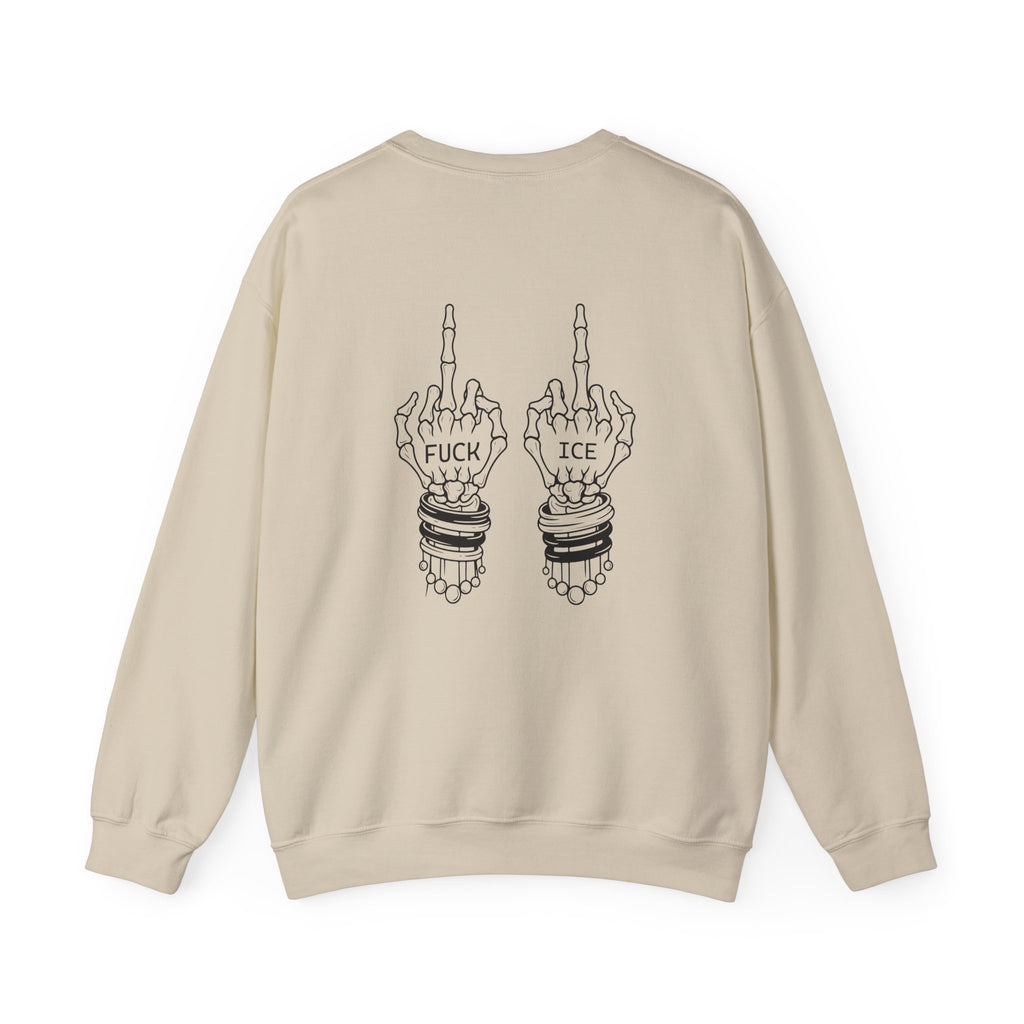 Crewneck Sweatshirt — "Chinga la Migra" Graphic (Back: F**k ICE Hand Illustration)