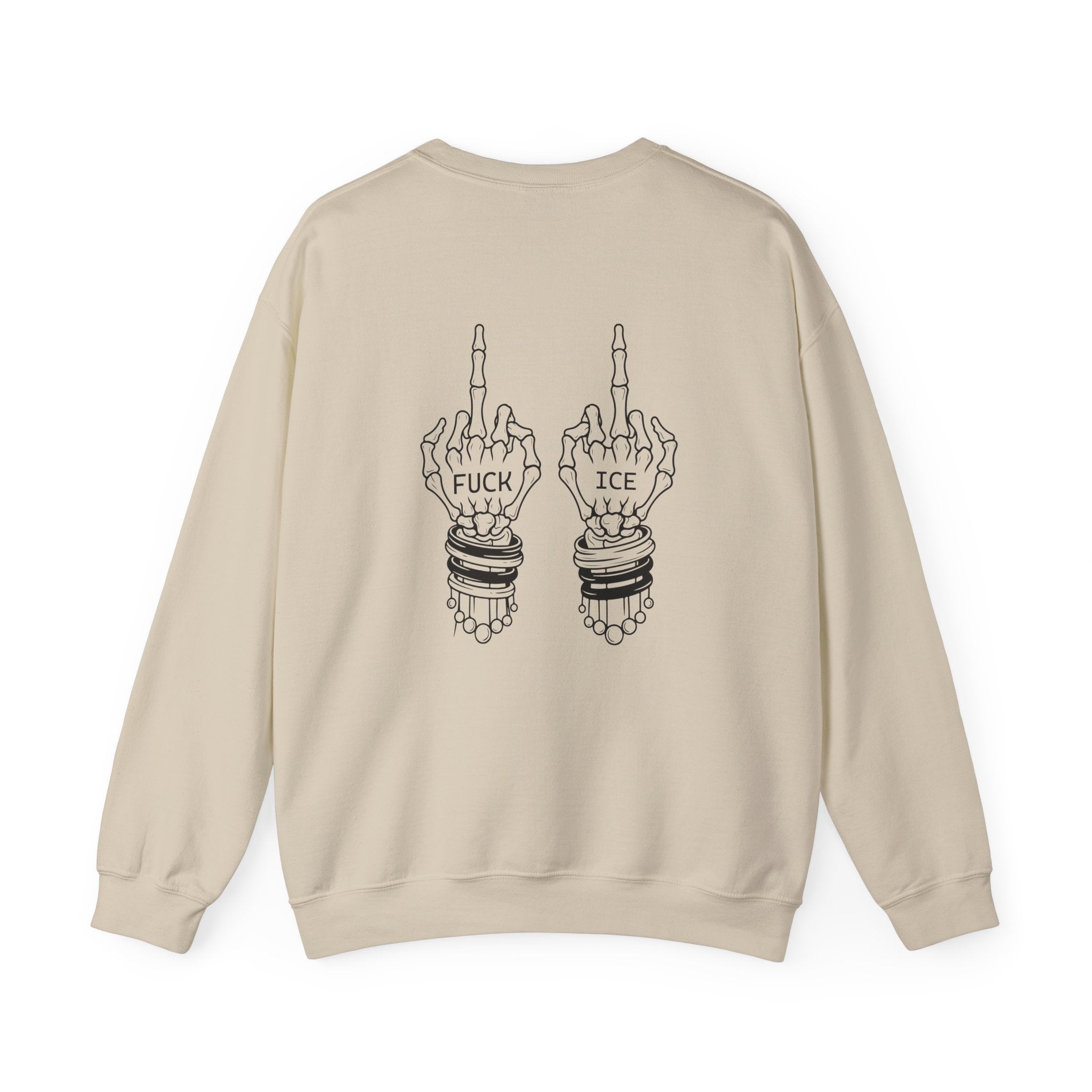 Crewneck Sweatshirt — "Chinga la Migra" Graphic (Back: F**k ICE Hand Illustration)