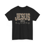 Jesus Leopard Print T-Shirt — John 4:6 Faith Tee