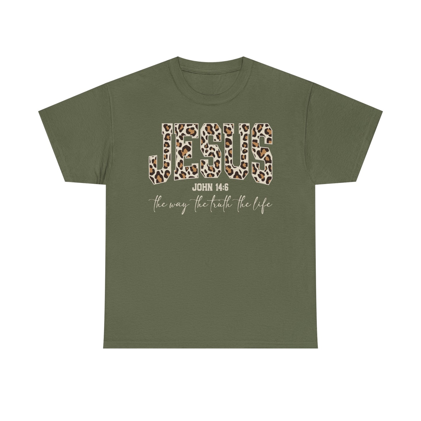 Jesus Leopard Print T-Shirt — John 4:6 Faith Tee