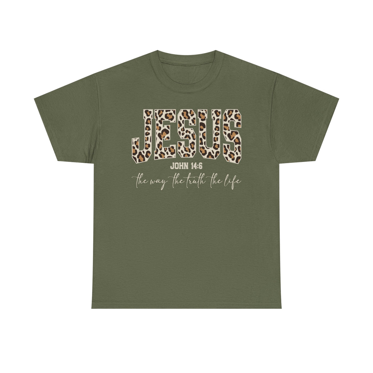 Jesus Leopard Print T-Shirt — John 4:6 Faith Tee