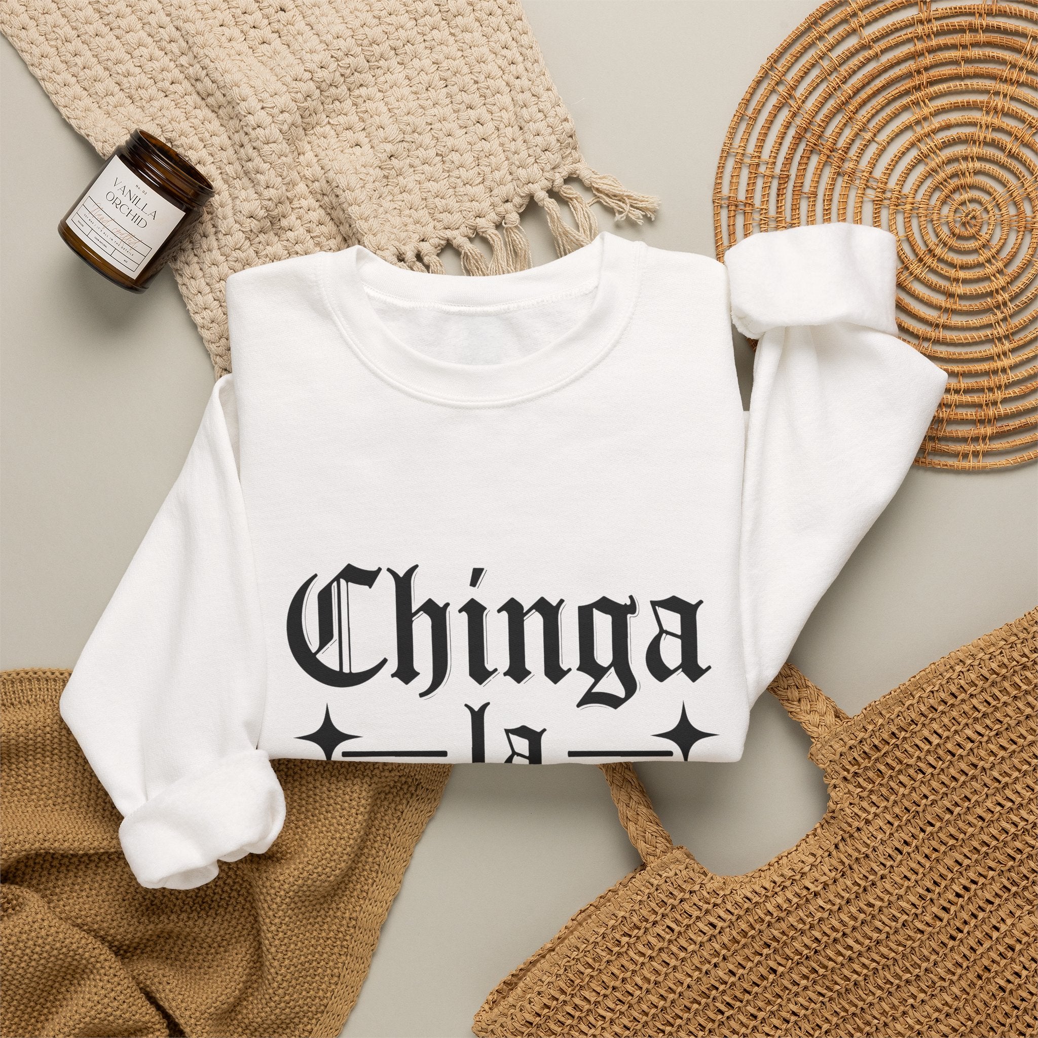 Crewneck Sweatshirt — "Chinga la Migra" Graphic (Back: F**k ICE Hand Illustration)