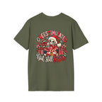 "Overstimulated But Still Festive" Holiday T-Shirt (Back)