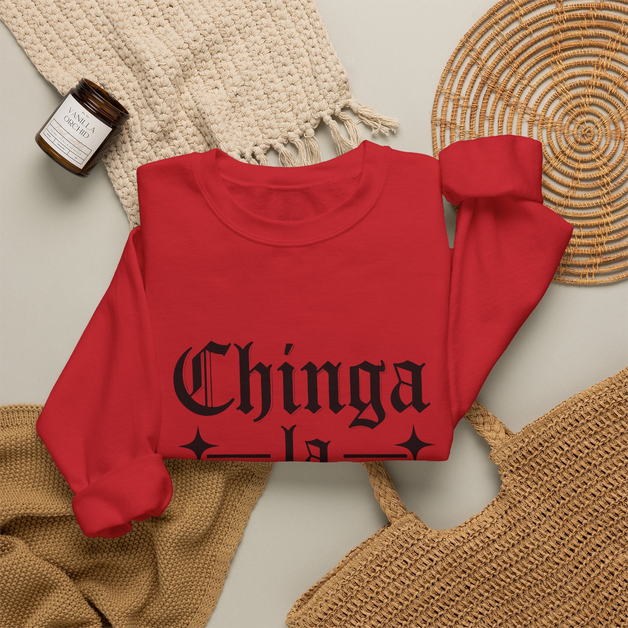 Crewneck Sweatshirt — "Chinga la Migra" Graphic (Back: F**k ICE Hand Illustration)