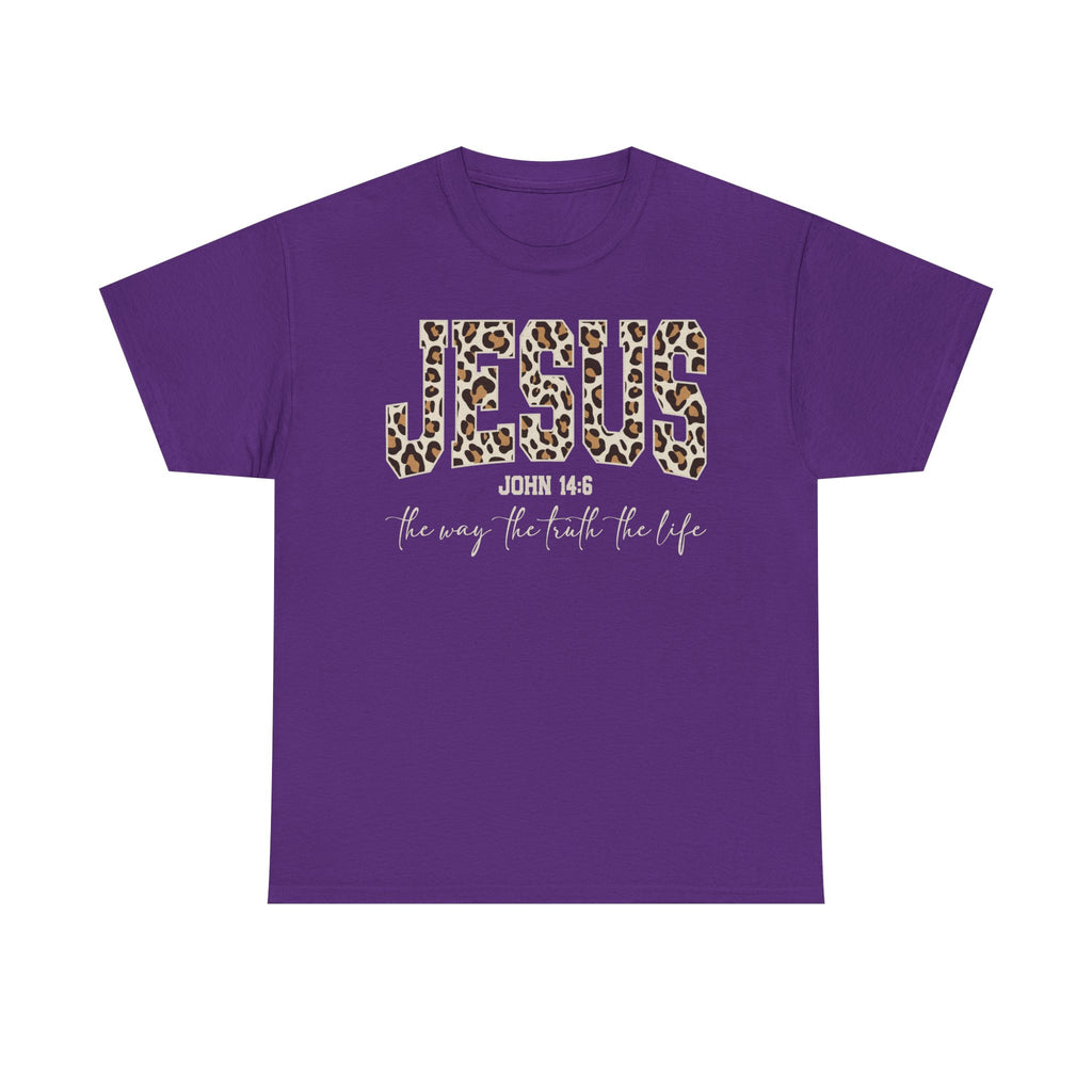 Jesus Leopard Print T-Shirt — John 4:6 Faith Tee
