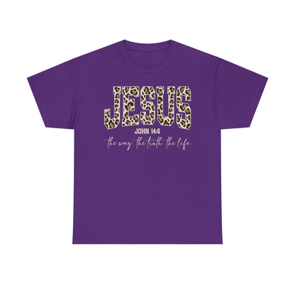 Jesus Leopard Print T-Shirt — John 4:6 Faith Tee