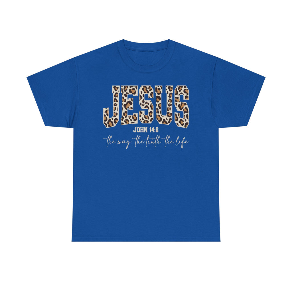 Jesus Leopard Print T-Shirt — John 4:6 Faith Tee