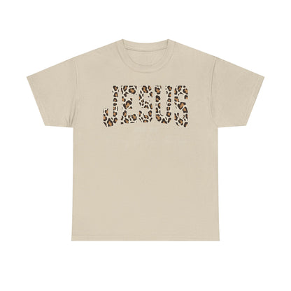 Jesus Leopard Print T-Shirt — John 4:6 Faith Tee