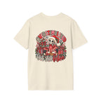 "Overstimulated But Still Festive" Holiday T-Shirt (Back)