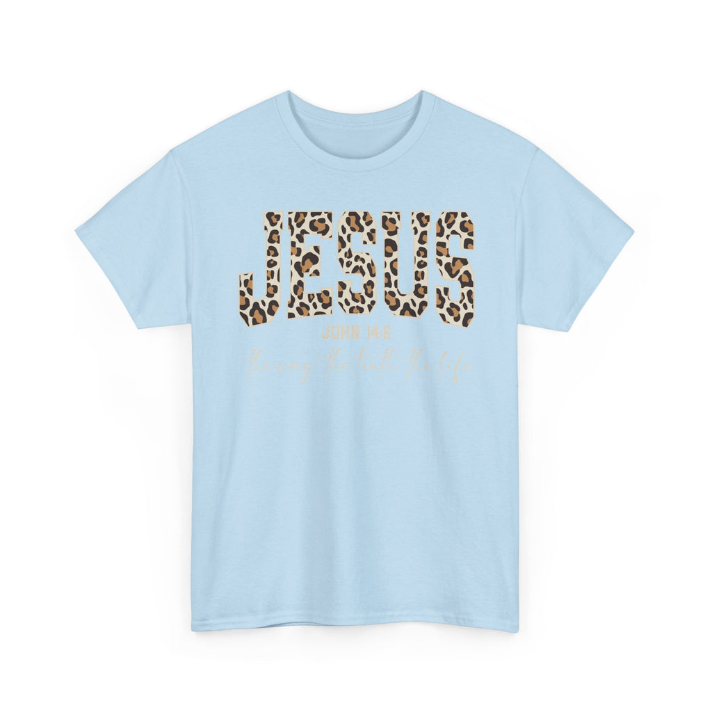 Jesus Leopard Print T-Shirt — John 4:6 Faith Tee