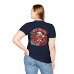 "Overstimulated But Still Festive" Holiday T-Shirt (Back)