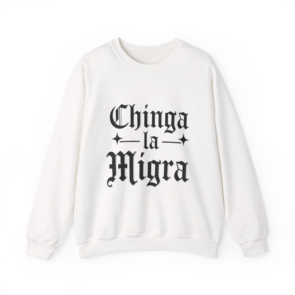 Crewneck Sweatshirt — "Chinga la Migra" Graphic (Back: F**k ICE Hand Illustration)